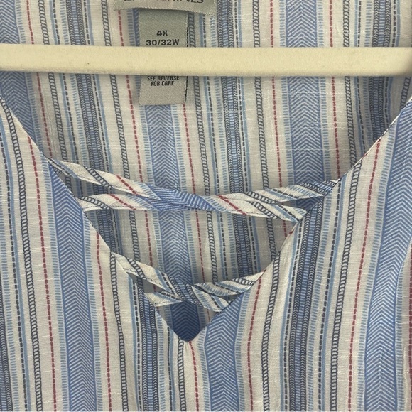 Catherines Boxy Tunic Top Blue Striped V-Neck Roll Tab Sleeves Flowy & Beachy 4X - Picture 3 of 13